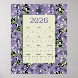 2026 Paarse Bloemen Muurkalender Poster