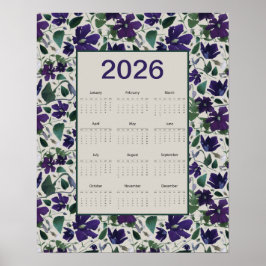 2026 Paarse Clematis Bloemen Muurkalender Poster