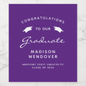 2026 Paarse Witte Script Pet Graduation Wijn Etiket (Enkel label)