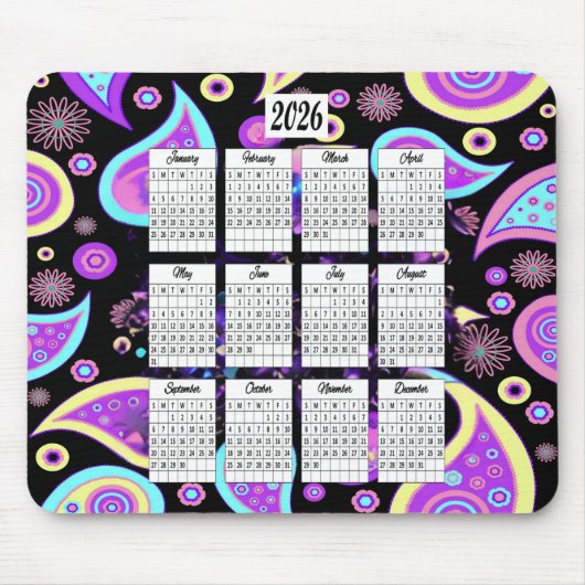 2026 Paisley Design Kalender Muismat (Voorkant)