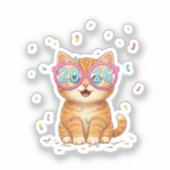 2026 Party Glasses Cat Smiling Feline New Year  Sticker (Voorkant)