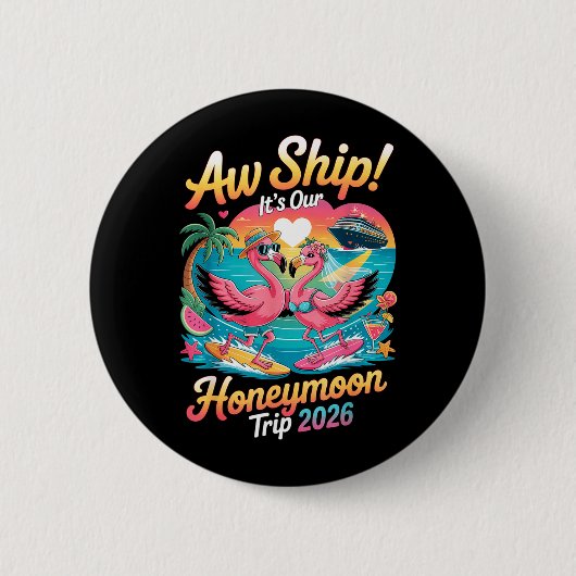 2026 Passende Honeymoon Cruise Flamingo Bruid Ronde Button 5,7 Cm (Voorkant)