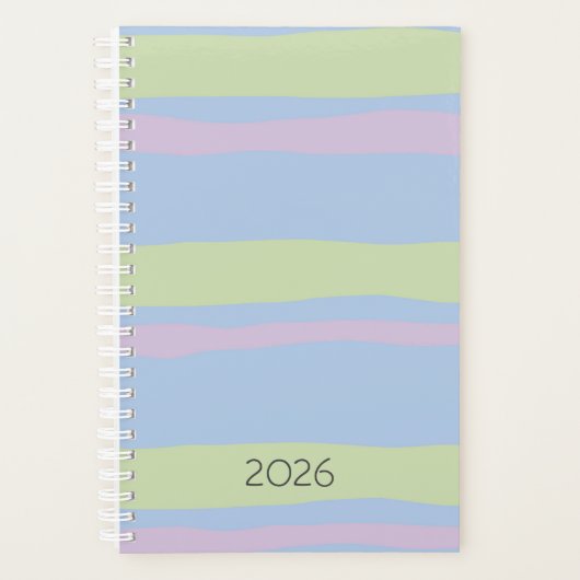 2026 Pastel Roze Blauw Groen Chunky Stripes Planner (Voorkant)