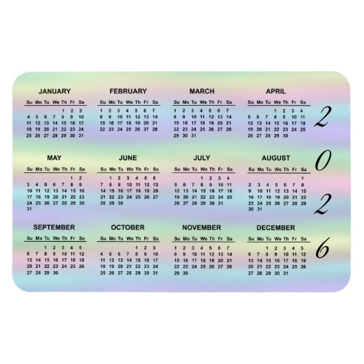2026 Pastelregenboog holografische kalender magnee Magneet (Horizontaal)