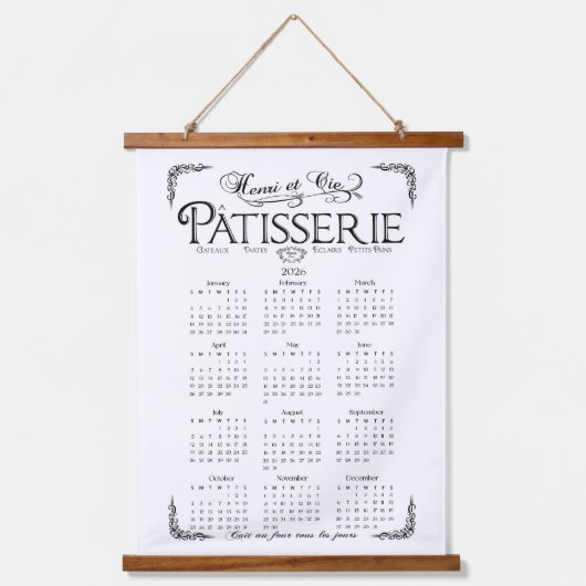 2026 Patisserie wall Calendar, Black and white Hangend Wandkleed (Voorkant)