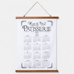2026 Patisserie wandkalender, Zwart en wit Hangend Wandkleed
