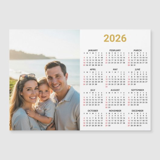 2026 Photo Calendar | Full Year Gold Magnetic Card (Voorkant)