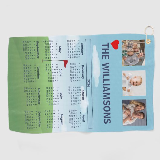 2026 Photo Calendar Golf Theme Golfhanddoek (Horizontaal)