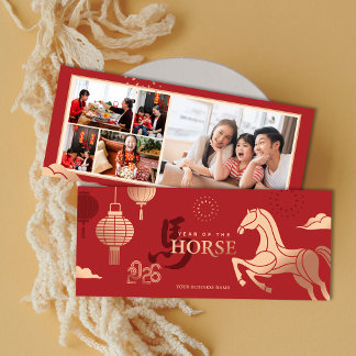 2026 Photos Gold Horse Chinese New Year Greeting Feestdagenkaart