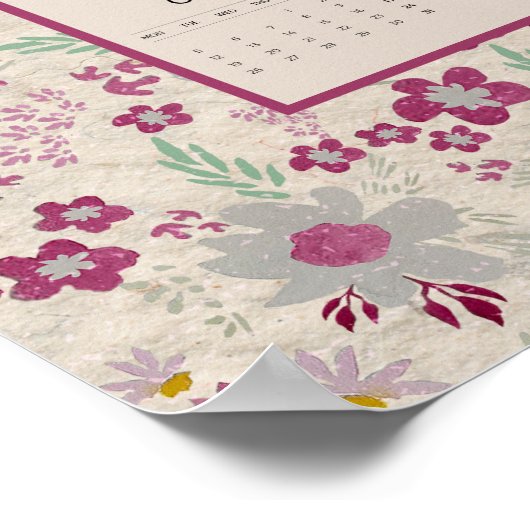 2026 Pink Gray Floral Pattern Calendar Poster (Hoek)