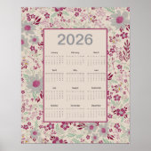 2026 Pink Gray Floral Pattern Calendar Poster (Voorkant)