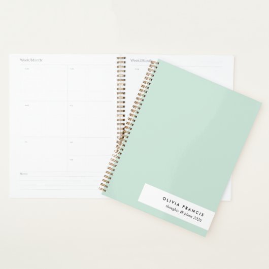 2026 Plannen Moderne Minimalistische Mint Groene P Planner (Display)