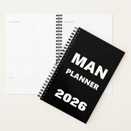 2026 Planner For Men Man Planner White Font Black (Display)