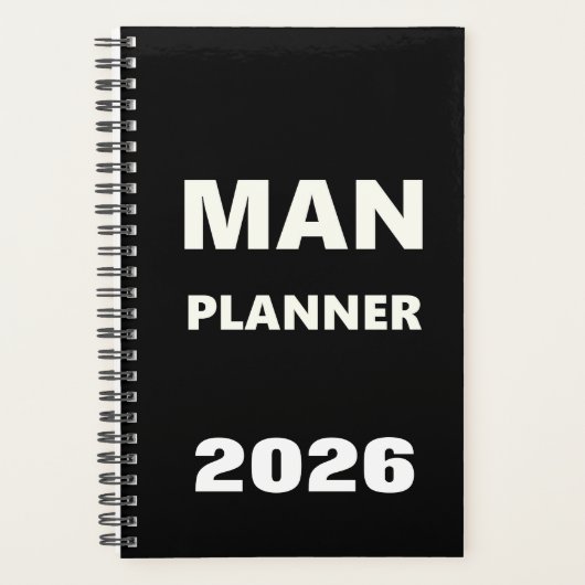2026 Planner For Men Man Planner White Font Black (Voorkant)