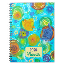 2026 Planner with colorful frogs on colorful water