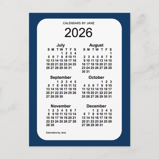 2026 Politiedoos blauw 6 maanden Mini Agenda van J Briefkaart (Voorkant)