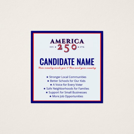 2026 Politieke campagne Kandidaat Verkiezingsconta Vierkante Visitekaartjes (Voorkant)