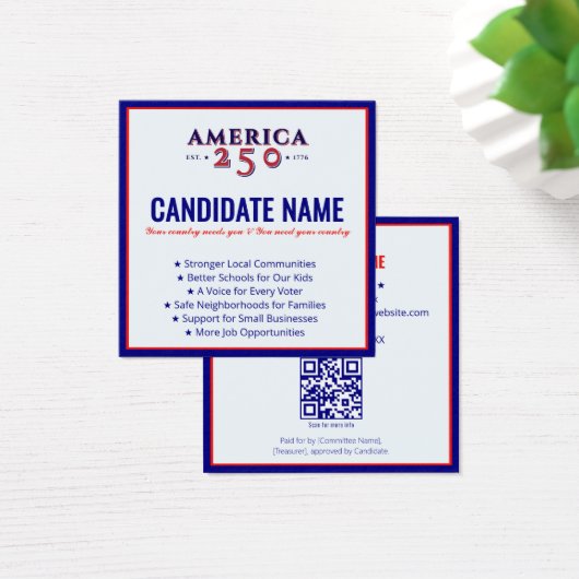 2026 Politieke campagne Kandidaat Verkiezingsconta Vierkante Visitekaartjes (Bureau)