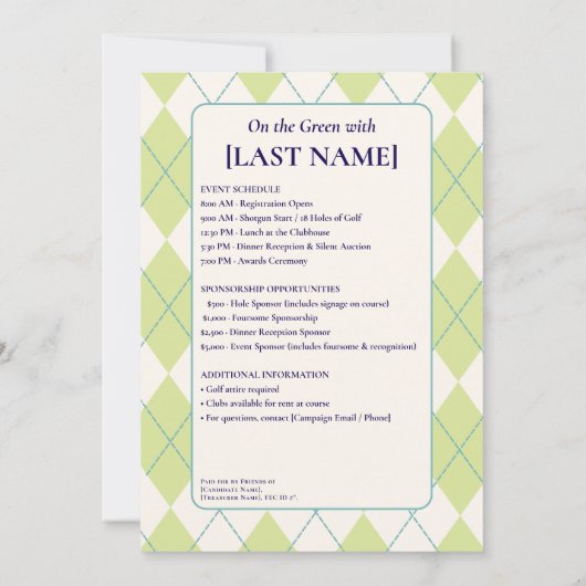 2026 Politieke Kandidaat Golf Scramble Fundraiser Kaart (Achterkant)
