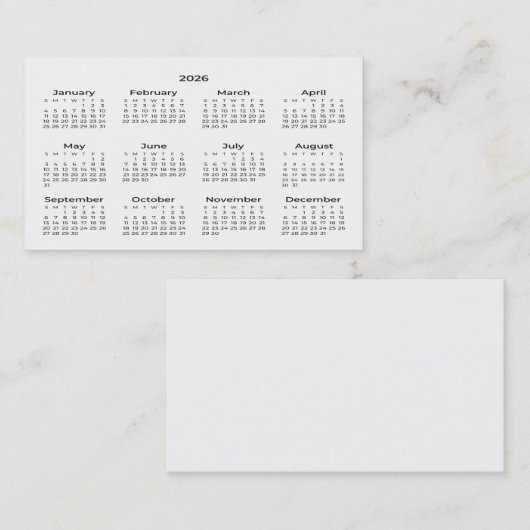 2026 Portemonnee Maat Kalender Visitekaartje (Voorkant / Achterkant)