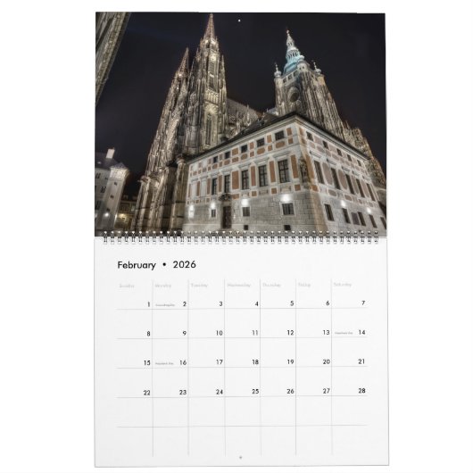 2026 Prague - St.Vitus Cathedral at Night Calendar Kalender (Feb 2026)