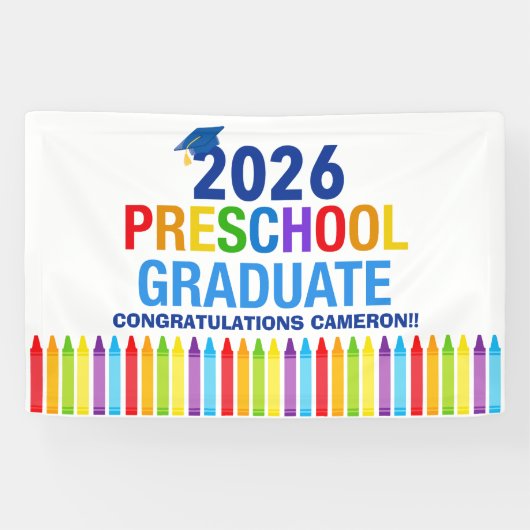 2026 Preschool Graduation Party Custom Graduate Spandoek (Horizontaal)