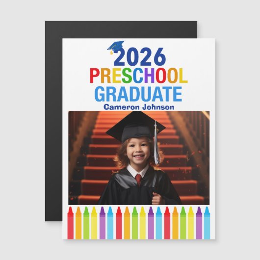 2026 Preschool Graduation Photo Custom Magnet Card (Voorkant / Achterkant)
