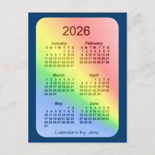 2026 Rainbow Blue 6-maandelijkse agenda van Janz Briefkaart