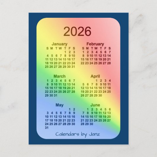 2026 Rainbow Blue 6-maandelijkse agenda van Janz Briefkaart (Voorkant)