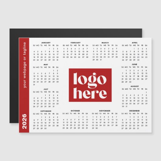 2026 Red Business Logo Magnetic Calendar (Voorkant / Achterkant)