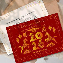2026 Red Gold Horse Chinese Lunar New Year Feestdagenkaart