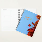 "2026" Red Maple Leaves  Blue Background Planner (Display)