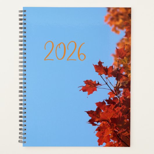 "2026" Red Maple Leaves  Blue Background Planner (Voorkant)