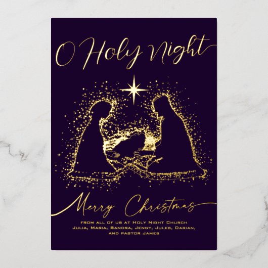 2026 Religieus kerstbeeld Ezel, o heilige nacht Ge Folie Feestdagenkaart (Voorkant)