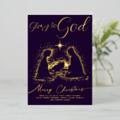 2026 Religieus kerstbeeld Kribbe Eer aan God Schri Folie Feestdagenkaart (Staand Voorkant)