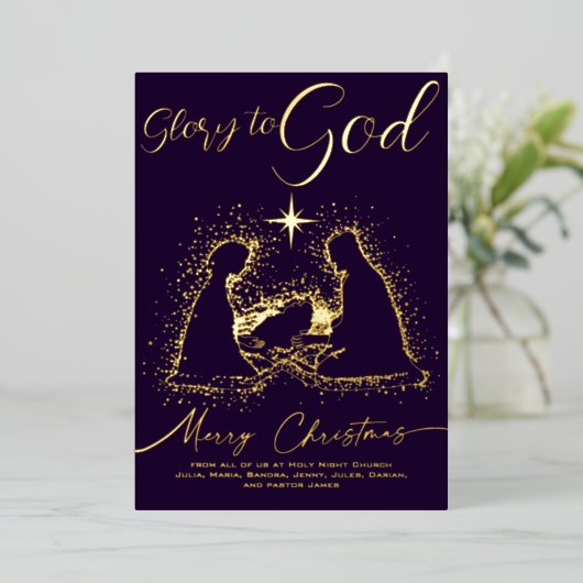 2026 Religieus kerstbeeld Kribbe Heerlijkheid aan  Folie Feestdagenkaart (Staand Voorkant)