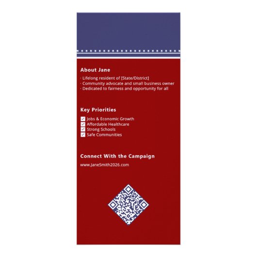 2026 Republikeinse GOP politieke kandidaat campagn Reclamekaart (Achterkant)