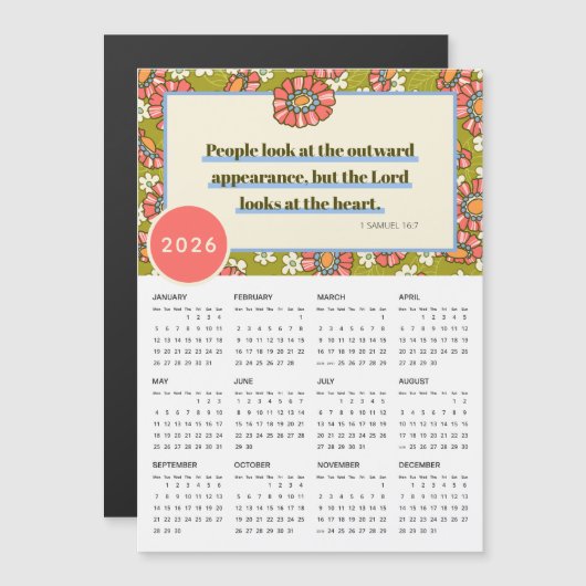2026 Retro Bloemen 1 Samuel 16:7 Kalender (Voorkant / Achterkant)