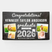 2026 Retro Schoolbord Schets 4 Foto Grad Feest Spandoek (Horizontaal)