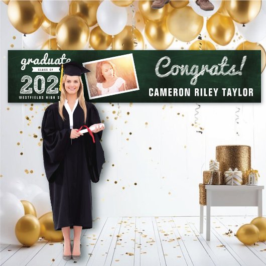 2026 Retro Schoolbord Schets Congrats Grad Foto Spandoek