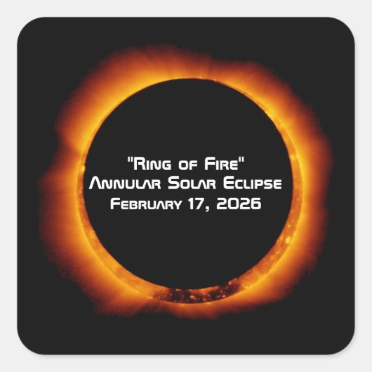 2026 Ringvormige Zonne-eclipse van Vuur Vierkante Sticker (Voorkant)