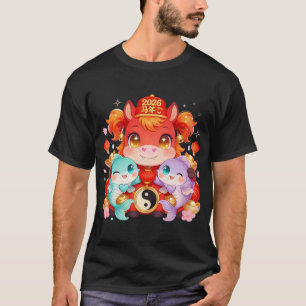 2026 Rode Paard Jaar Geluksvis Kunst T-shirt