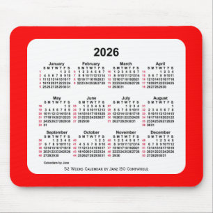 2026 Rood 52 weken ISO Agenda van Janz Two Tone Muismat