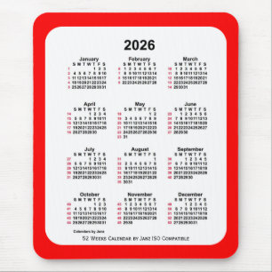 2026 Rood 52 Weken ISO Kalender van Janz Two Tone Muismat