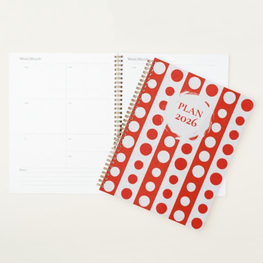 2026 Rood en Wit Stippen Spiraal Planner (Display)
