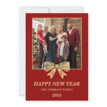 2026 Rood & Goud Lint Familie Nieuwjaarsfoto