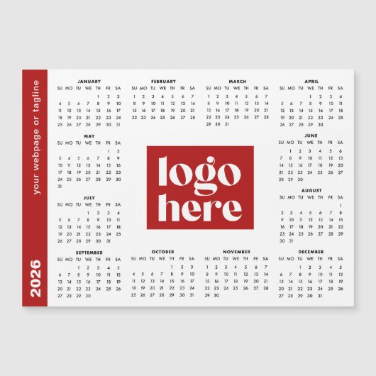 2026 Rood Zakelijk Logo Magnetische Kalender (Voorkant)
