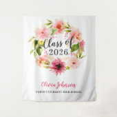 2026 Roze Bloemenschildering Afstudeerachtergrond Wandkleed (Voorkant)