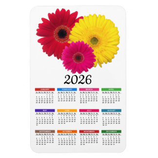 2026 Roze Geel Rood Gerbera Daisy Kalender Magneet