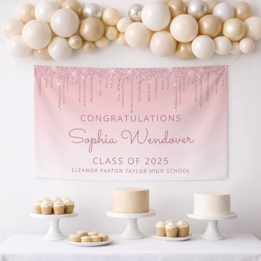 2026 Roze Glitter Drip Afstudeerbanner Spandoek
